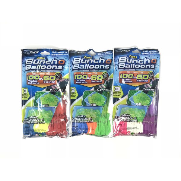Zuru Bunch O Balloons Instant 100 Self-Sealing Water Balloons Complete Gift Set Bundle, 3 Piece (300 Balloons Total)
