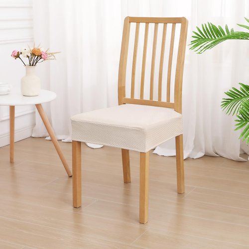 smiry Waterproof Seat Covers for Dining Room Chairs Set of 4, Stretch Jacquard Removable Washable Chair Seat Slipcovers Protector, No Rear Covers, Beige