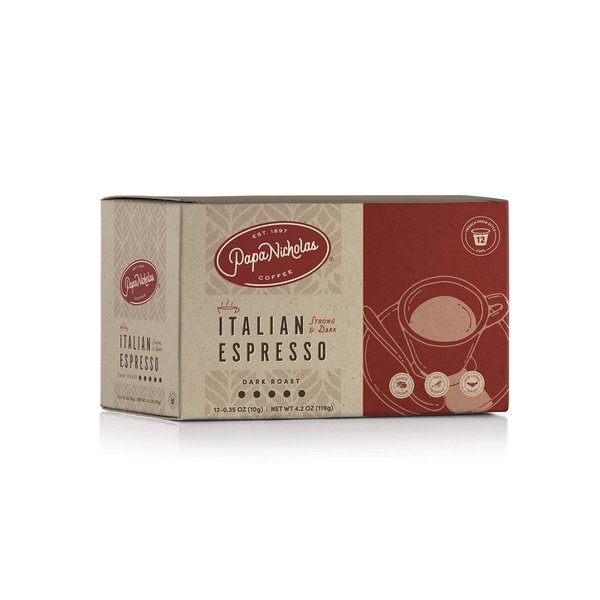 Papanicholas Coffee Coffee Single Serve Coffee Cups, Fits Keurig K Cup Brewers, Coffee Pods Italian Espresso,12 Ounce