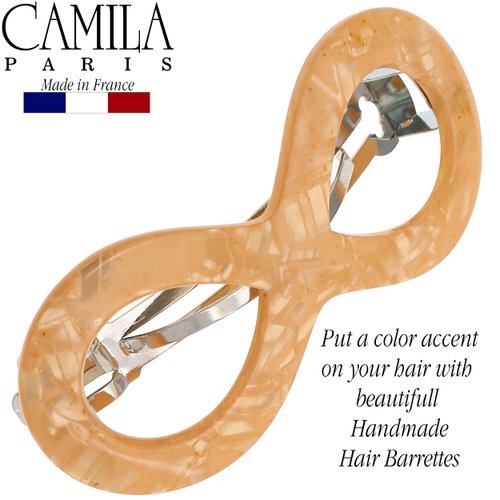 Camila Paris CP3274 French Hair Barrette Clip for Girls, Handmade, Peach, Strong Hold Grip Hair Clips for Women, No Slip and Durable Styling Girls Hair Accessories, Made in France