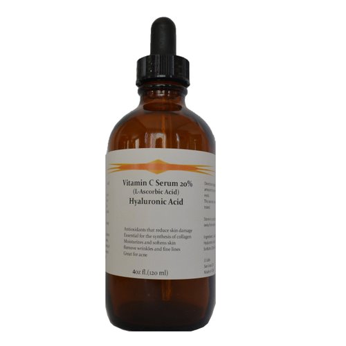 Vitamin C Skin Serum 20% (L-Ascorbic Acid) with Pure Hyaluronic Acid Anti Aging Serum (4oz)