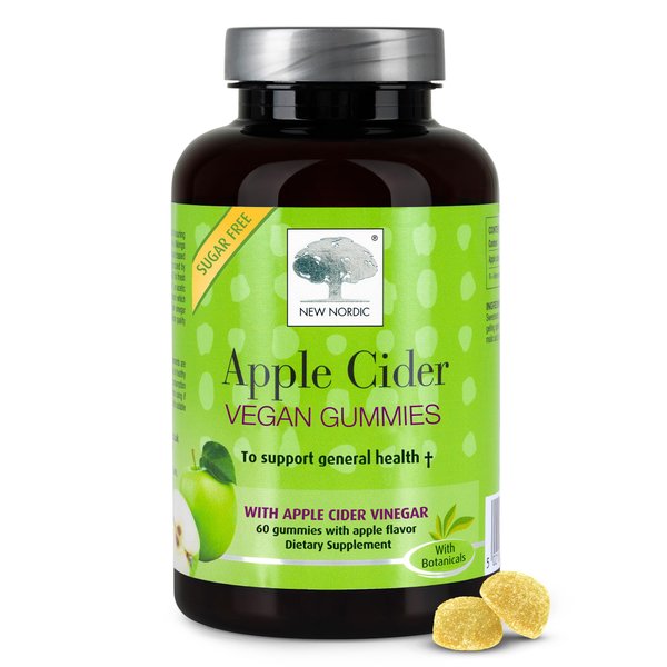 NEW NORDIC Apple Cider Vinegar Gummies | 400 mg Daily Intake with The Mother Strain | Sugar Free ACV Dietary Supplement | No Vinegar Taste | 60 Count (Pack of 1)