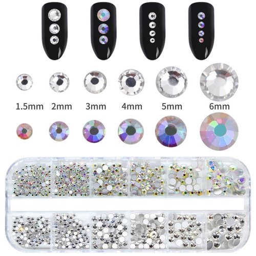 1500 PCS Rhinestones with 1 Rhinestone Picker Tool and 1 Tweezer, Wax Pencil for Rhinestones, Dual-Ended Nail Dotting Tool, Rhinestone Applicator Tool for DIY Nail Art (Black)