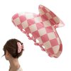 Checkered Hair Claw Clips for Women Cute Claw Clip Pack, Checkered Hair Clips for Girls Medium Size Hair Claws for Thick Hair Checkered Claw Clips No-Slip Grip Aesthetic Hair Accessories (Pink-white)