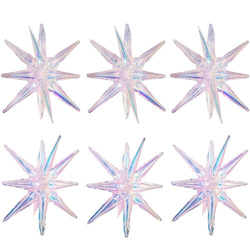 4D 14 Point One-Piece Star Cone Balloon Spike Explosion Star Decoration Magic Party Supplies For Birthday Bachelorette Disco, 6 Pack 22'' Iridescent Metallic Spiky Balloons Dazzle Fireworks Balloons