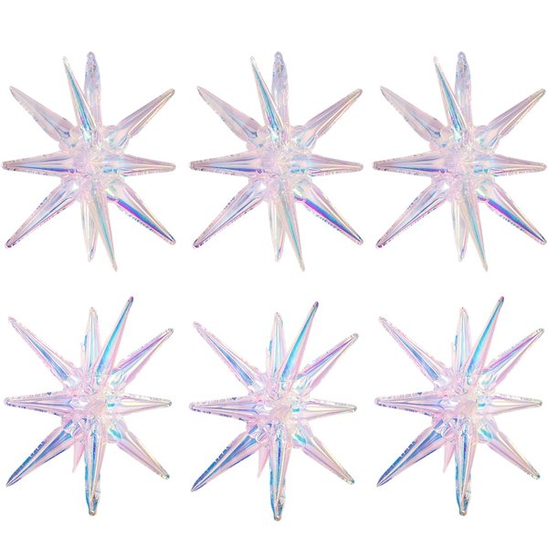 4D 14 Point One-Piece Star Cone Balloon Spike Explosion Star Decoration Magic Party Supplies For Birthday Bachelorette Disco, 6 Pack 22'' Iridescent Metallic Spiky Balloons Dazzle Fireworks Balloons