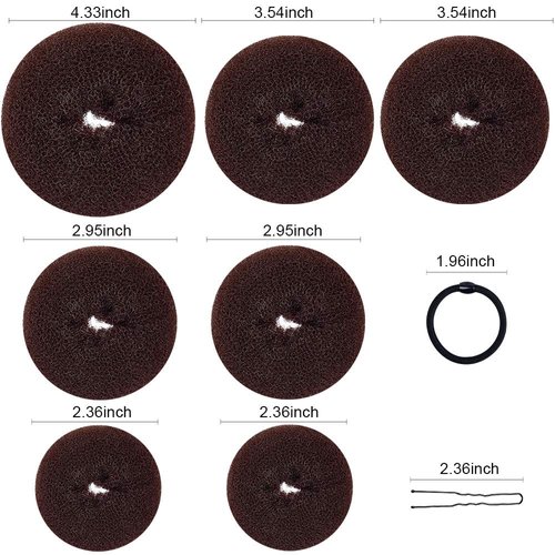 TsMADDTs Hair Bun Maker, Dount Bun Maker for Long Hair Ring Style Set with 7pcs Hair Bun Makers 5pcs Hair Elastic Bands 20pcs Hair Pins Dark Brown