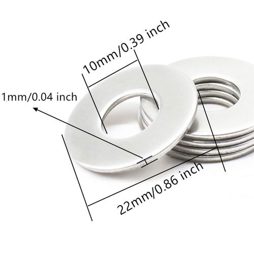 Pinhoollgo 100 Pieces Metal Stamping Blanks,Aluminum Flat Washers Silver Round Washers,Round Stamping Tags with Center Hole for Bracelet DIY Craft Jewelry Making,Screw Fastening (10 x22 x1 mm)