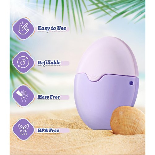 Sunscreen Applicator for Kids - BPA Free Refillable Roll on Sponge Sunscreen, Suncream & Sun Lotion Applicator For Kids, Adults & Families - Holds 1.9fl oz, Perfect Size for Travel (Purple)