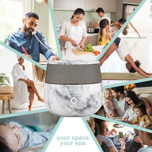 SpaRoom Mysto Aromatherapy Ultrasonic Misting Essential Oil Diffuser for Medium Rooms, 140 mL Water Capacity, Marble