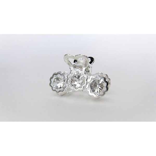 Generic Small shiny silver metal three flowers hair claw clip with crystals