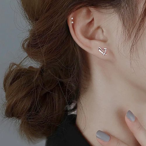 Heart Silver Stud Earrings, Hypoallergenic Tiny Small Love Hearted Stud Earrings for Women Girls Jewelry Gift
