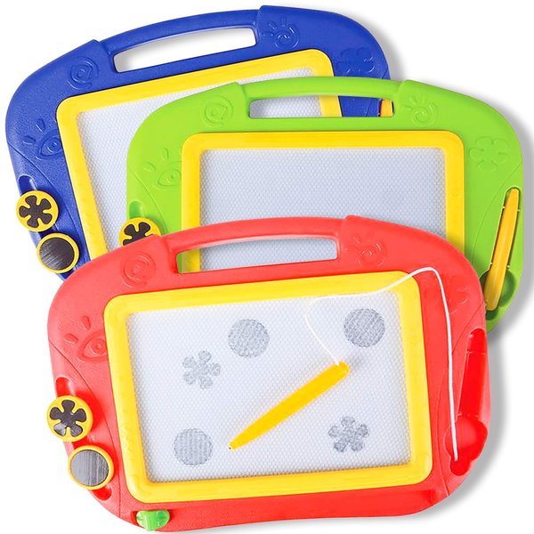 ArtCreativity Magnetic Doodle Board for Kids, Pack of 3, Travel-Friendly Drawing Pads with Magnet Pen and 2 Stampers Each, Preschool Learning Toys for Boys and Girls, Best Educational Toy Gifts