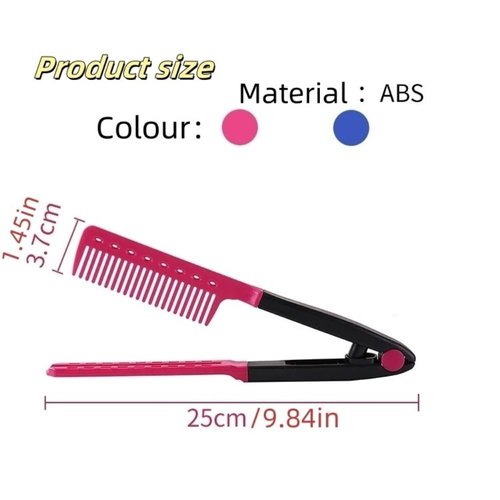 Straightening Comb For Hair,2-Pack Hair Straightening Comb Set,flat iron comb,flat iron comb attachment,grip comb for flat iron(Rose Red, Blue)