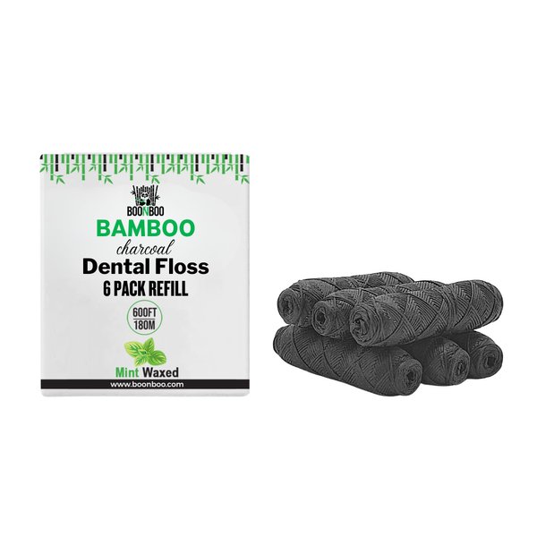 BOONBOO Dental Floss Refill, Bamboo Charcoal Woven Thread, 6 Pieces, Mint