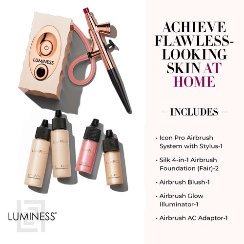 Luminess Air Icon Pro Airbrush System with 4-Piece Foundation Starter Kit, Fair Coverage - Quick, Easy & Long Lasting Application - Includes Silk 4-In-1 Foundation, Highlighter and Blush