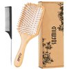 Hair Brush-Natural Wooden Bamboo Brush and Detangle Tail Comb Instead of Brush Cleaner Tool, Paddle Hairbrush for Women Men and Kids Make Thin Long Curly Hair Health and Massage Scalp