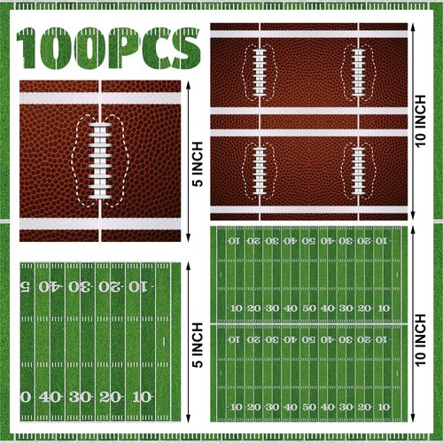 100 PCS Football Cocktail Napkins Football Dinner Paper Napkins 3-Ply Disposable Football Field Party Napkins for Game Day Sports Football Theme Birthday Party Supplies，5 x 5 Inch
