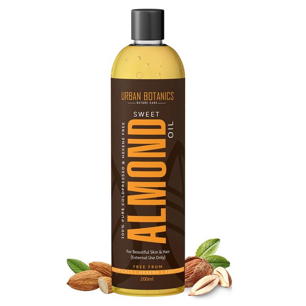 UrbanBotanics Pure Cold Pressed Sweet Almond Oil for Hair and Skin, 6.76 fl.Oz (Odorless)