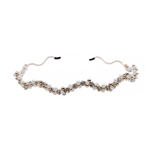 Beavorty Headband Wavy Hair Band Beaded Headband Rhinestone Hair Tie Diamond Wave Headband Hair Ties for Women Hair Accessories for Women Wedding Zinc Alloy White Rhinestones Pearl Headband
