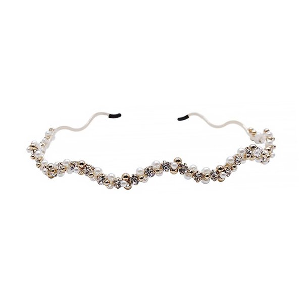 Beavorty Headband Wavy Hair Band Beaded Headband Rhinestone Hair Tie Diamond Wave Headband Hair Ties for Women Hair Accessories for Women Wedding Zinc Alloy White Rhinestones Pearl Headband