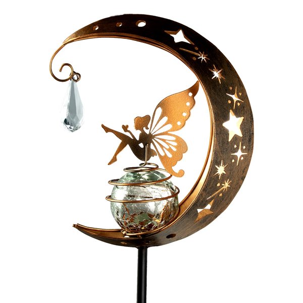 GOTRUTH Garden Solar Light Outdoor Decorative, Moon Fairy Glass Globe with Angel Decor, Waterproof Warm LED Light Decorations for Pathway Lawn Patio Courtyard