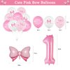 Pink Bow 1st Birthday Party Decorations, Baby Girl Party Supplies First Birthday Includes Banner,Tablecloth,Cake Cupcake Toppers,Number 1 Bow Balloon,Latex Balloons for Baby Shower One Year Old Party