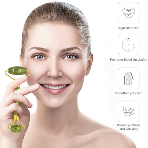 Jade Roller Gua Sha Scarping Tool, Natural Jade Face Beauty Roller Skin Care Tools, Jade Roller Set for Face Eye Neck Body Massage