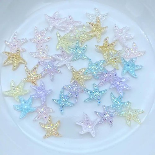 50pcs Starfish Nail Charms Fresh Summer Colorful Starfish Nail Art Charms Cute Mini Starfish Resin Crafts for Women Girls Pentagonal Shape Nail Accessories