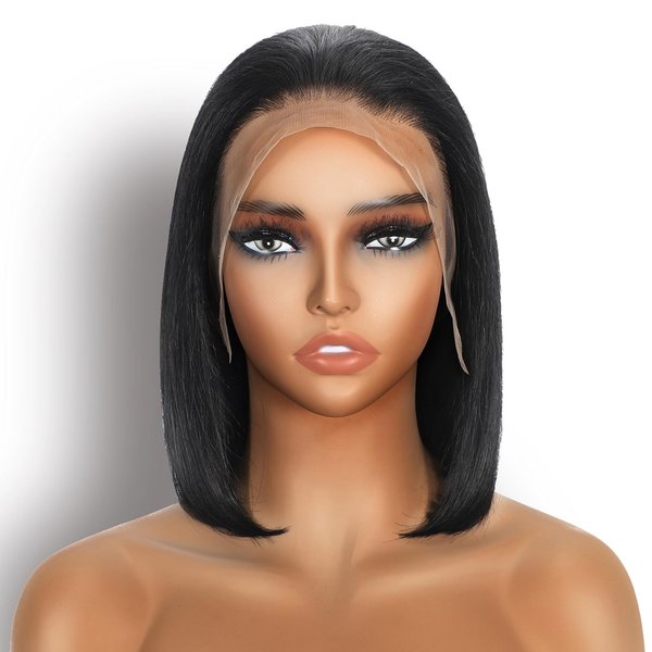 YGP Bob Wig Human Hair 200 Density 13x4 HD Transparent Lace Front Bob Wigs Pre Bleached Tiny Knots Glueless Wigs Pre Plucked Blunt Cut Wig with Baby Hair Natural Color 10 Inch