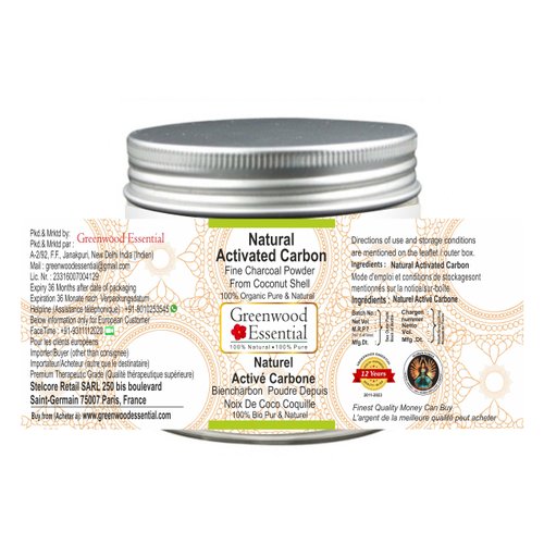 Greenwood Essential Natural Activated Carbon Fine Charcoal Powder From Coconut Shell 100% Organic Pure & Natural 100gm (3.5 oz)