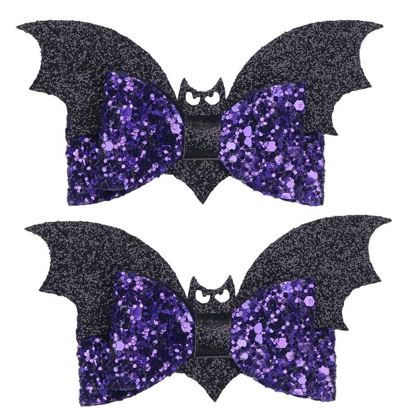 Halloween Bat Hair Clips, 2 PCS Sparkly Sequin Bat Wing Hair Bow Clip for Girls Women Cute Bat Metal Alligator Hair Clips Halloween Hair Accessory for Kids Costume Party Trick or Treat Decor