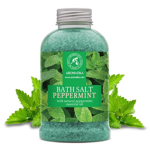 Bath Sea Salt Peppermint 21.16 Oz (600g) - Bath Salts with Peppermint Essential Oil for Bath Soak - Relaxing Bath - Body Care - Muscle Relaxation - Aromatherapy Bath Salts - Mint Bath Salt
