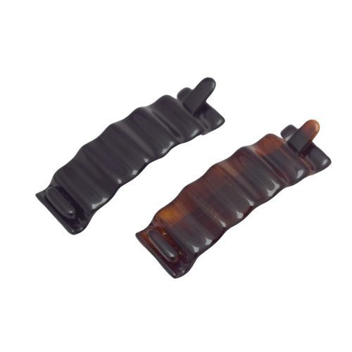Parcelona French Crinkled 3" Shell Brown and Black Celluloid Acetate Set of 2 Non Slip Grip Strong Hold Hair Clip Barrettes for Women