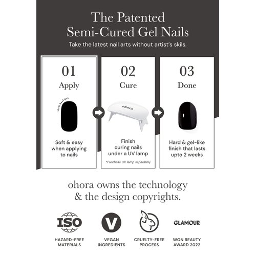 ohora Semi Cured Gel Nail Strips (N Brilliant) - Works with Any Nail Lamps, Salon-Quality, Long Lasting, Easy to Apply & Remove - Includes 2 Prep Pads, Nail File & Wooden Stick