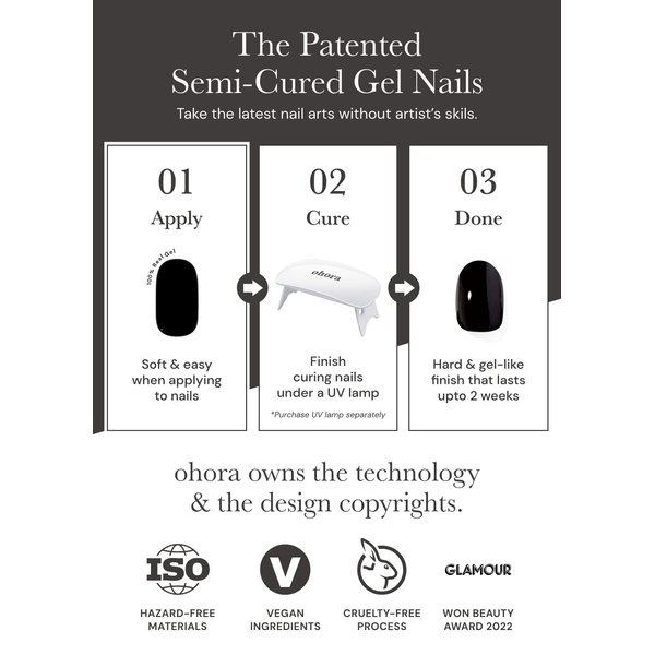 ohora Semi Cured Gel Nail Strips (N Brilliant) - Works with Any Nail Lamps, Salon-Quality, Long Lasting, Easy to Apply & Remove - Includes 2 Prep Pads, Nail File & Wooden Stick