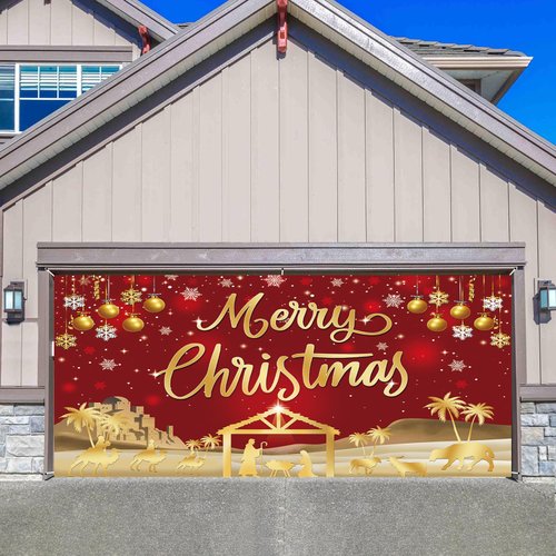 Red Jesus Christmas Backdrop 8x5FT Gold Glitter Sparkle Snowflake Merry Christmas Banner Background for New Year Family Gathering Winter Christmas Holiday Party Supplies (96x60 inch)