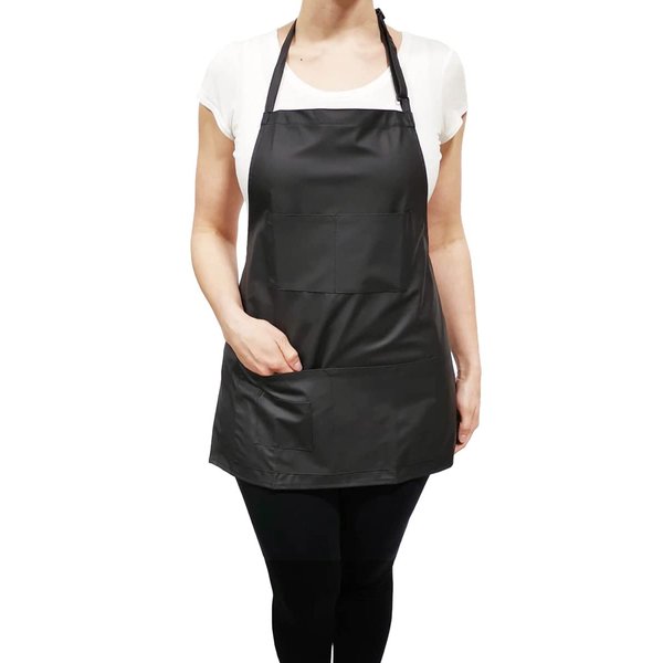 CHARLENE Short Vinyl Apron Waterproof Chemical Proof for Salon Stylist Nail Art Makeup Grooming (Black)