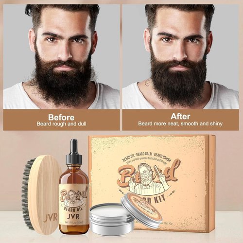 Beard Grooming Kit for Men, Beard Care Kit Includes Beard Oil and Balm,100% Boar Men's Beard Brush Vegan Just for Men Mustache and Beard, Perfect Gifts for Him Man Dad Boyfriend