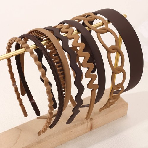 Unisex Hair Band 8Pcs Plastic Headband with Teeth Head Bands Combing Hairbands Wavy Outdoor Sports Headbands for Men's Hair Band Hoop Clips Women Accessories Non Slip Head Band Headwear,Khaki and Coffee