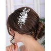 Teyglen Flower Bride Wedding Hair Comb Bridal Pearl Flower Hair Piece Silver Rhinestone Headpiece Crystal Side Comb Decorative Hair Accessories for Women Girls