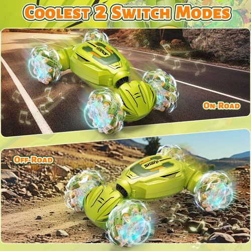 Gesture Sensing RC Stunt Car Toys for 6-12 yr Boys Girls, Remote Control Car Christmas Birthday Gifts for Kids Age 6 7 8 9 10 11+, 2.4Ghz Hand Controlled Twist Cars, 4WD Off-Road Vehicle (Green)