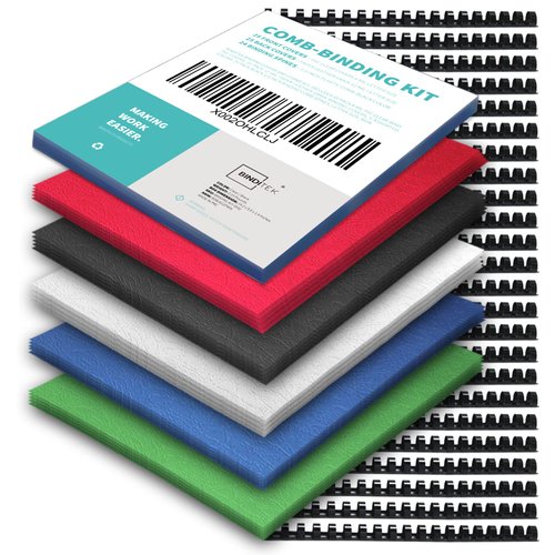 Binditek Binding Covers and Combs kit, Includes 25 Pcs Clear PVC Binding Covers, 24 Pcs Binding Combs, 25 Pcs Color Paper Covers, for 8.5x11 Inches, for Students and Coworkers