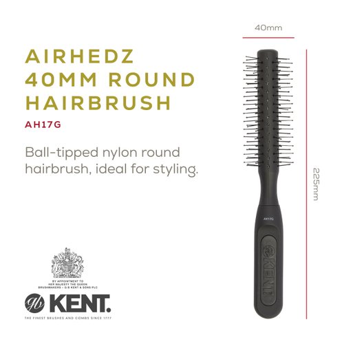 Kent AH17G, Round Brush for Blow Drying and Shaping Short to Medium Hair, Ball-Tipped Nylon Bristles for Sensitive Scalps