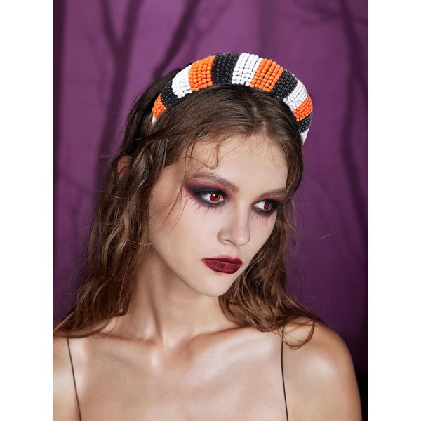 GLBCC Halloween Headband for Women White Black Orange Beaded Headband Headpiece Halloween Costume Party Favors Headband Hair Hoop Accessories (black white orange headband)