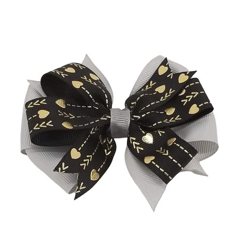 black with gold Heart Arrows Hair Bow
