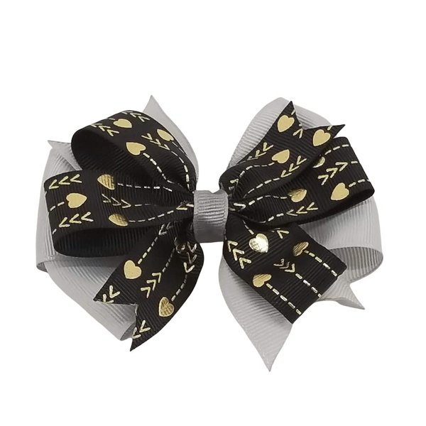 black with gold Heart Arrows Hair Bow