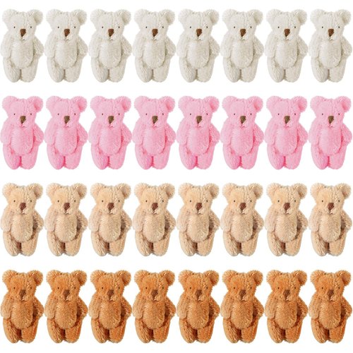 32 Pieces Mini Bear Plush Toy Tiny Bear Mini Joint Bear Tiny Soft Bear Doll Stuffed Animal Toys for Birthday Cake Wedding Decoration Party Favor, 4 Colors