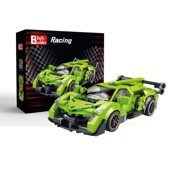 Block Builder Lambo Racing Car Building Block Set (348 Pieces). Racing Car Building Blocks for Kids and Adults