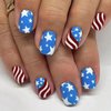 4th of July Press on Nails Short Square Fake Nails Red Blue Acrylic Nails with Star Design Full Cover Glossy False Nails Reusable Acrylic Nails for Women and Girls Independence Day Manicure 24Pcs